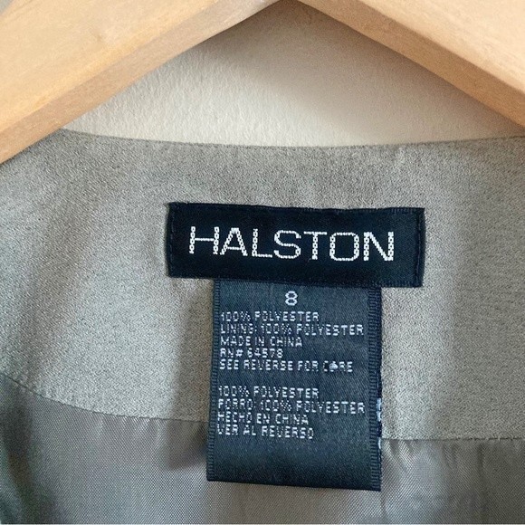 HALSTON vintage green 2-piece skirt and suede vest suit set - Picture 8 of 12